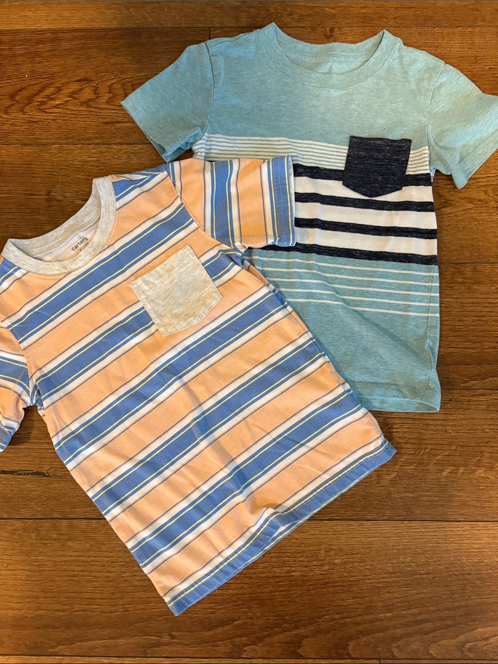 Carter's Striped Pocket Tees in Blue, Peach & Navy